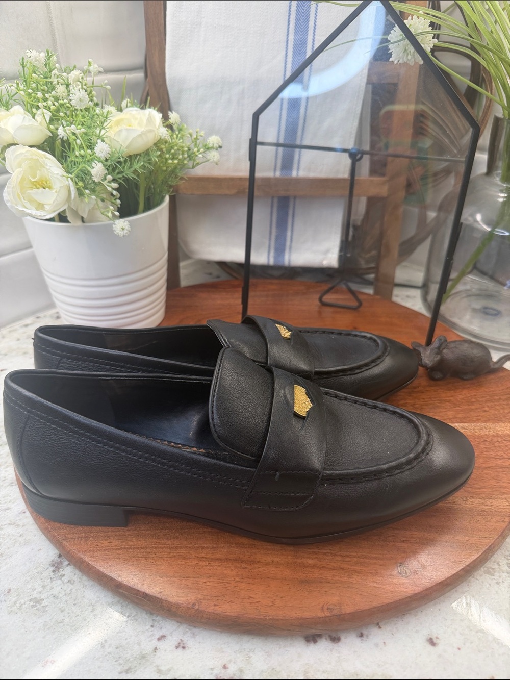 Vince Camuto Leather Slip-On Loafers with Gold Accent. - Picture 8 of 9